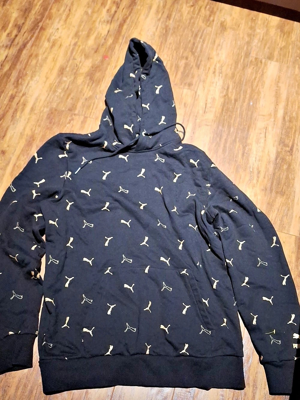 PUMA All-Over Metallic Cat Logo Pullover Hoodie Black Medium